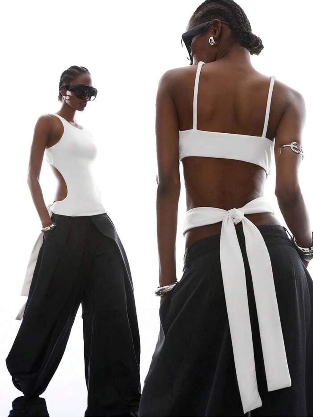 SHEIN White Cutout Tie-Back Crop Tank Top